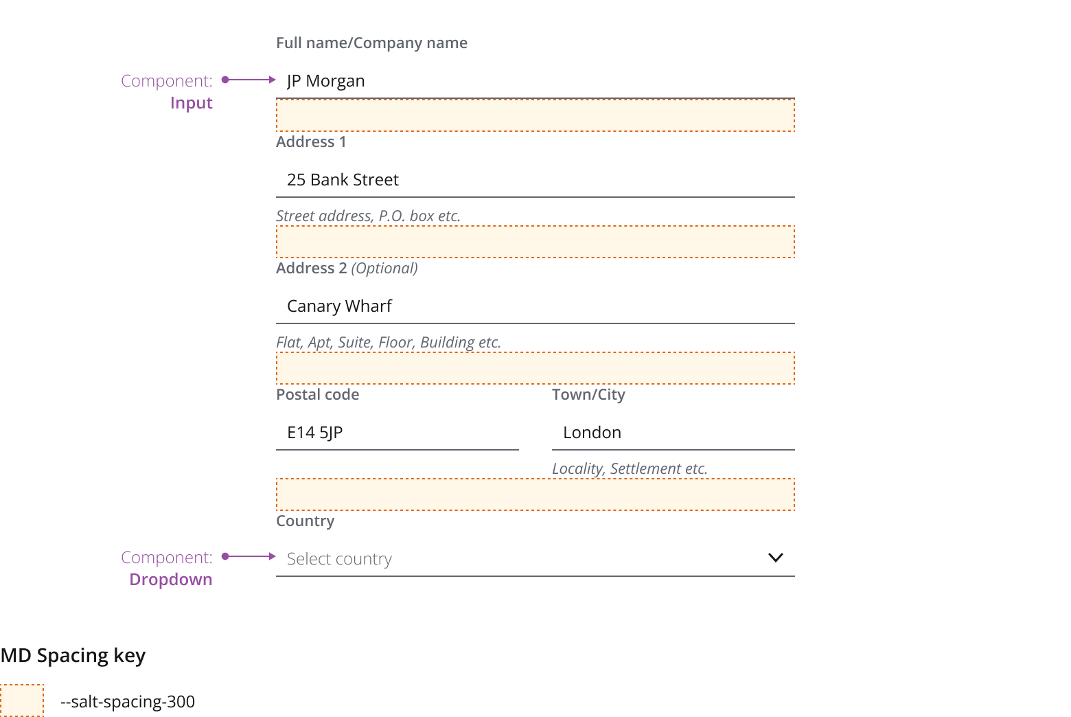 An international address form layout.